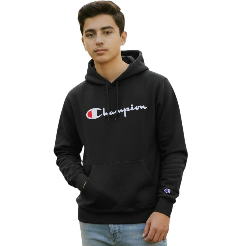 Champion Hoodie Youth Boys Large Black Pullover Logo Fleece Streetwear School